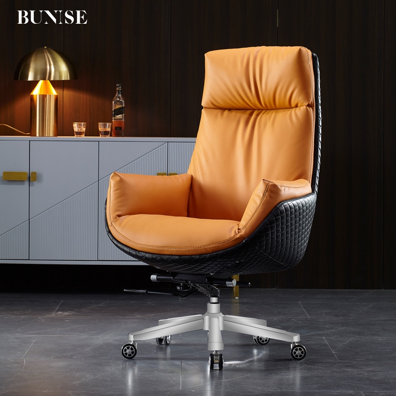 BUNISE BOS15 Genuine Leather Executive Chair – Reclining, Adjustable, Lumbar Support, Swivel, Office
