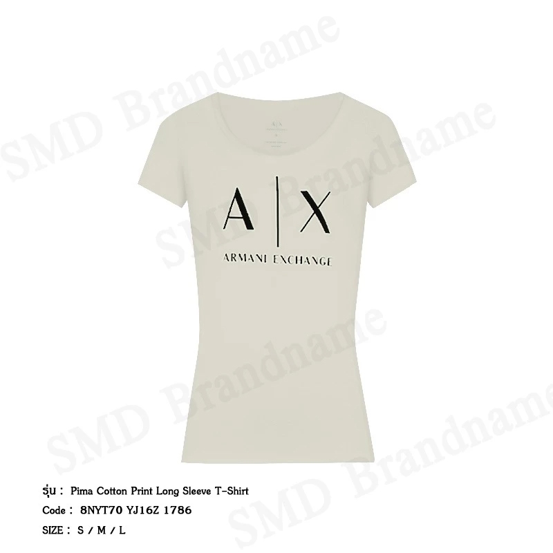 Armani Exchange เสื้อยืดคอกลมผู้หญิง รุ่น A/X Pima Cotton Print Long Sleeve T-Shirt Code: 8NYT70 YJ1