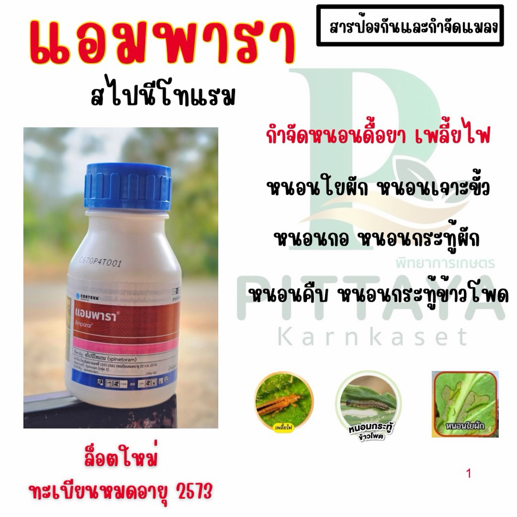 แอมพารา ( สไปนีโทแรม 25% ) ขนาด 100 กรัม กำจัด เพลี้ย หนอนร้ายใน ผัก ข้าวโพด