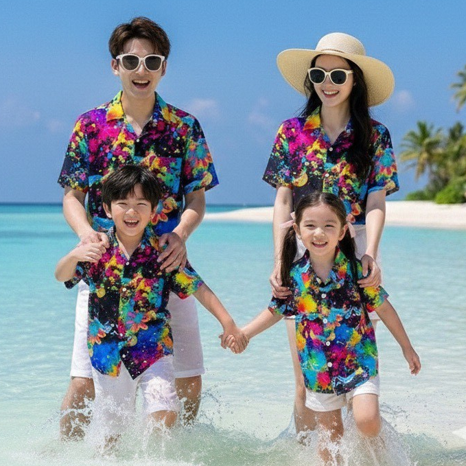 Pink021 เสื้อฮาวายลายใหม่2026 สาดสีลายดอก ทรงวัยรุ่น หญิงชายใส่ได้ ผ้าโพลีพรีเมี่ยม ไซส์38-56นิ้ว **1ตัว*