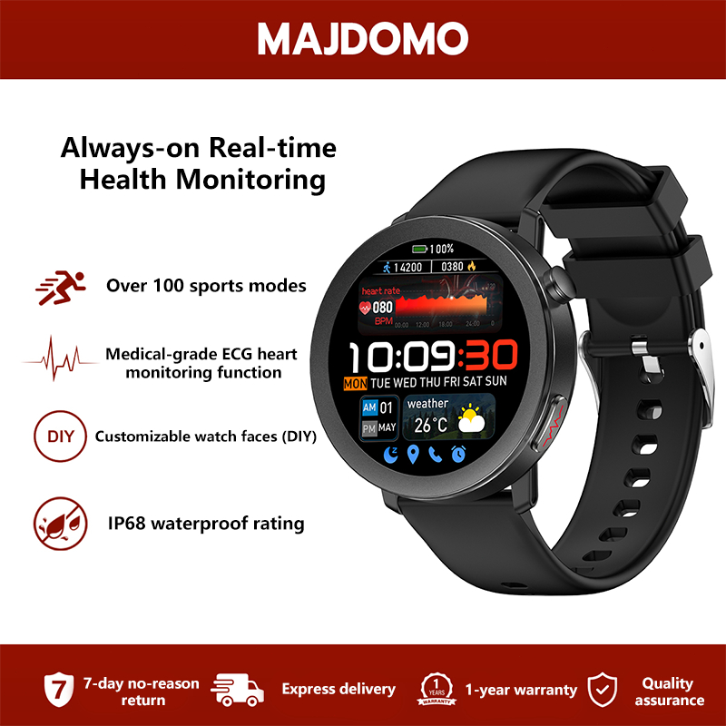 「MAJDOMO นาฬิกาสุขภาพสุดล้ำ！วัดน้ำตาล-กรดยูริก-ไขมัน แบบไม่เจ็บตัว ECGแสดงผล เปรียบเทียบคลินิก ส่งตำแหน่งอัตโนมัติเมื่อ