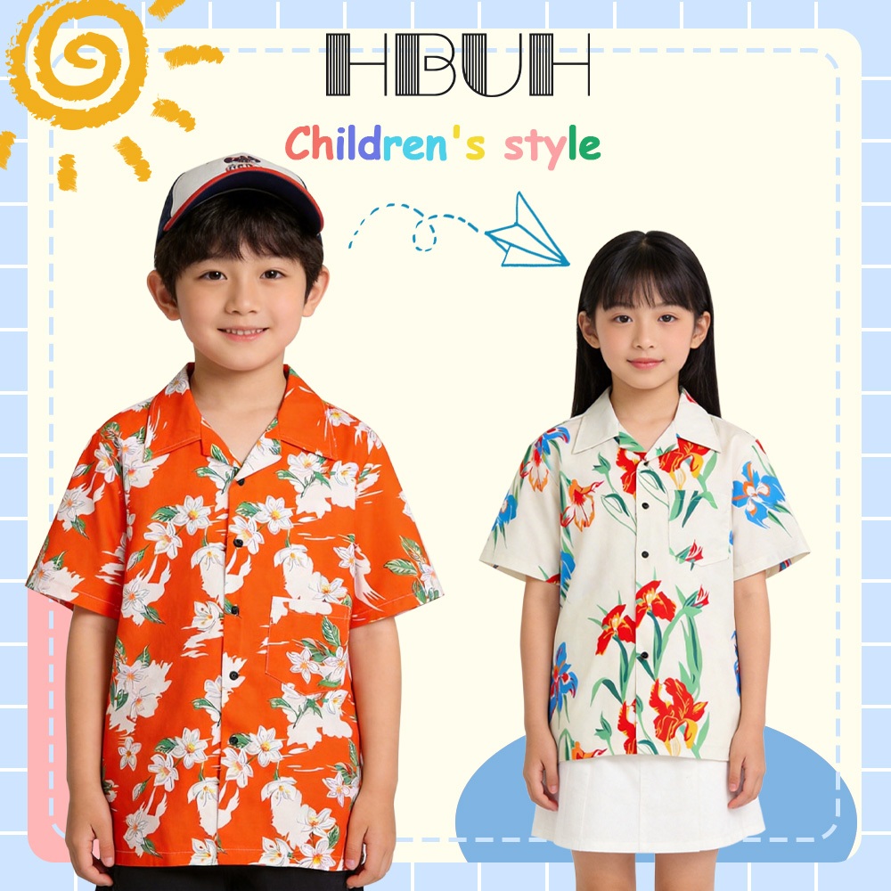 HBUH 💦💦 เสื้อฮาวายเด็ก รุ่นใหม่ปี 2026 สไตล์เดียวกับดารา เสื้อสำหรับเทศกาลสงกรานต์ ขนาด 110–140 ซม.