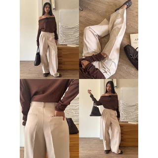 กางเกงทรงกระบอกใหญ่ รุ่น She Pants แต่งดีไซน์ กระเป๋าเจาะด้านหลัง ใช้งานได้จริง แต่งจีบหน้า ทรงสวย ( New collection )