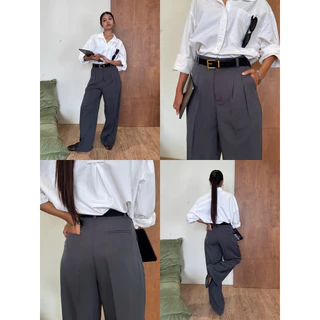 กางเกงทรงกระบอกใหญ่ รุ่น She Pants แต่งดีไซน์ กระเป๋าเจาะด้านหลัง ใช้งานได้จริง แต่งจีบหน้า ทรงสวย ( New collection )