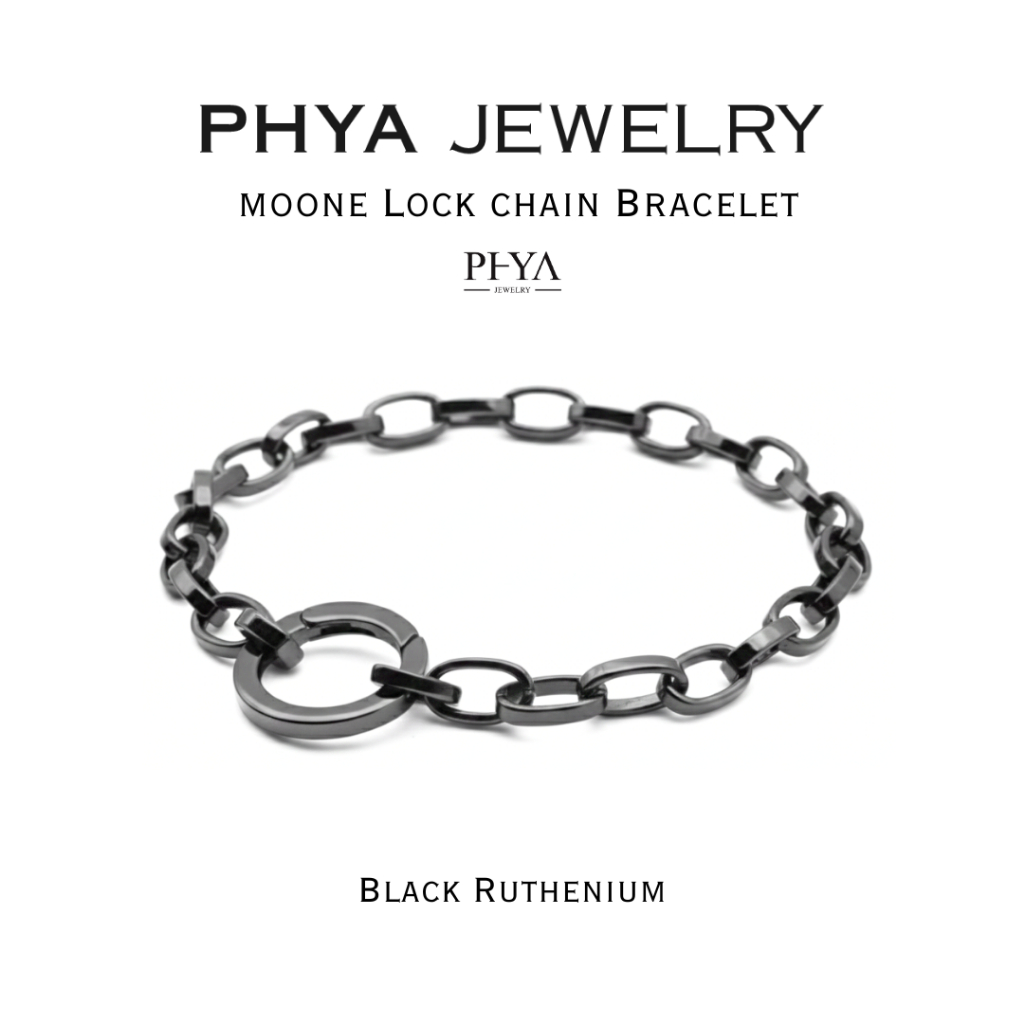 PHYA Moone Lock chain Bracelet (Black Ruthenium) : สร้อยข้อมือเงินแท้ มูเน่ ล็อก เชน (แบล็ครูเธเนียม
