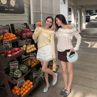 3pcs.basket Jammy top เสื้อแขนยาวระบายไหล่