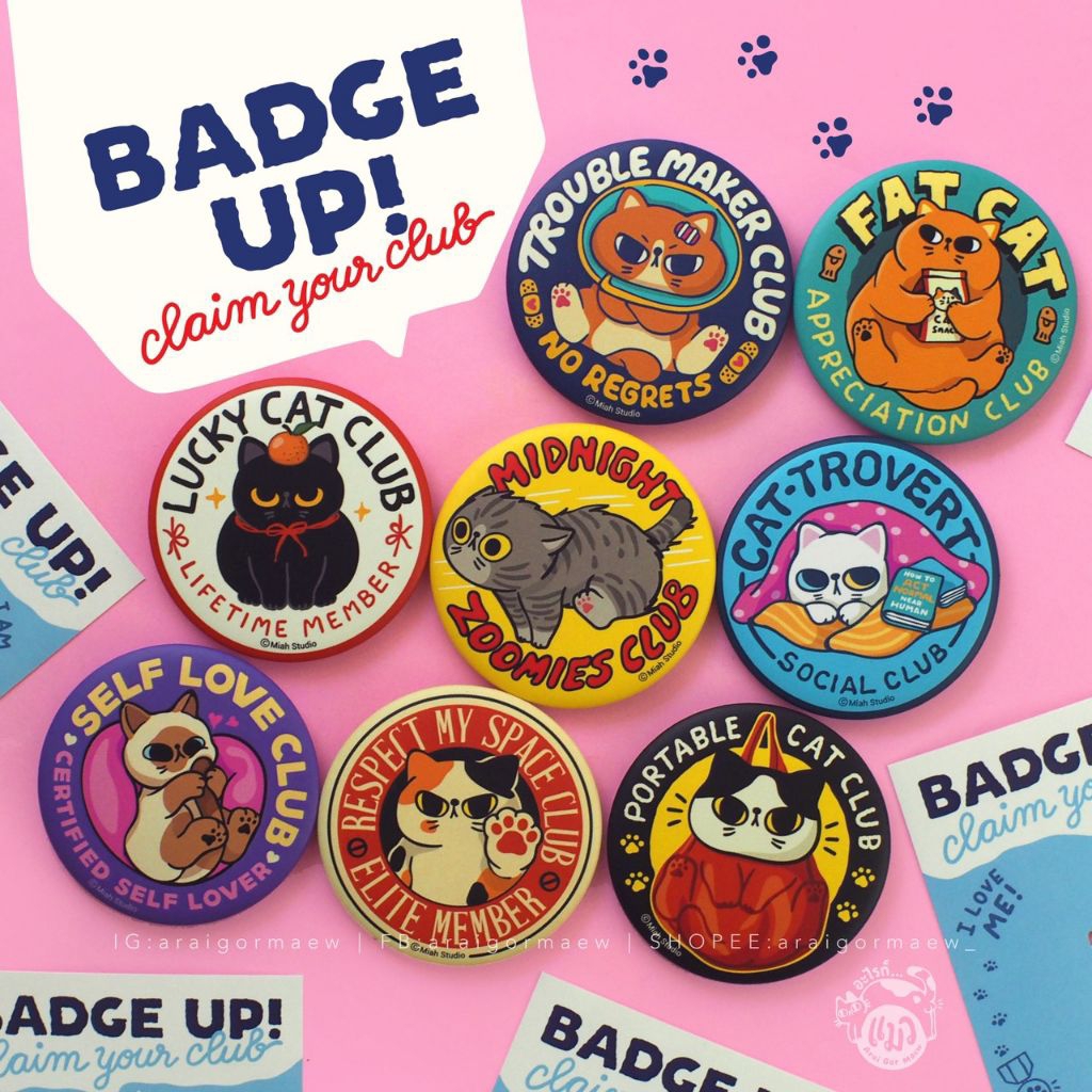 🥇พร้อมส่ง🥇เข็มกลัด My Home Cat : Badge Up! Claim your club by Miah Studio เข็มกลัดลายน้องแมว ประจำClub ต่างๆ 8 แบบ