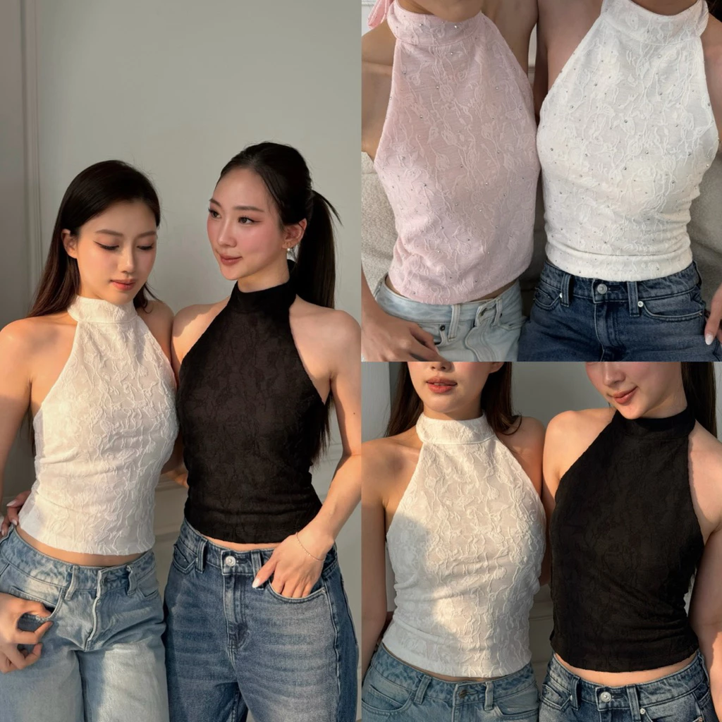 Vivienne top เสื้อคอปิด ผ้าลูกไม้ by shewear.bkk