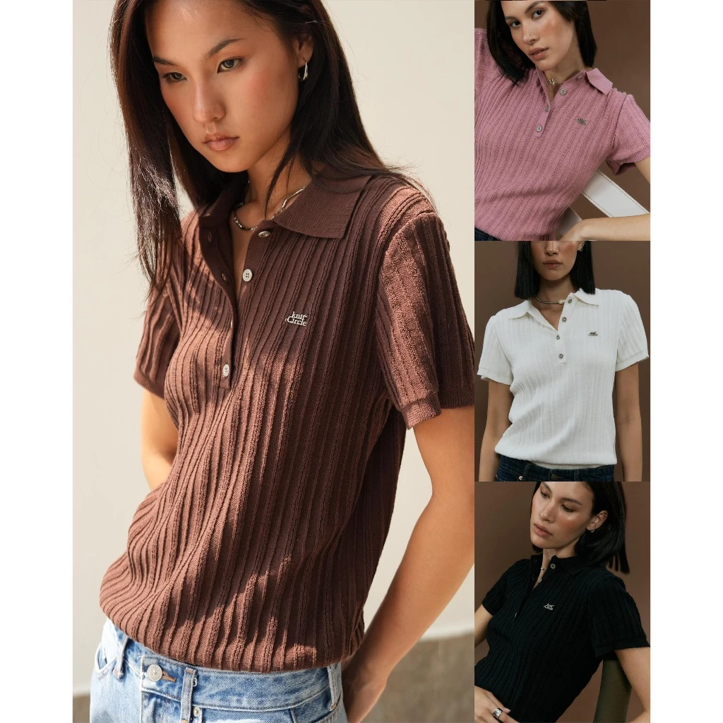 knitCircle - FORUM knit Polo Shirt (3 สี) เสื้อโปโลไหมพรม ลายทอเส้นนูน เป็นเส้นตรงแนวตั้ง สลับลายเล็กใหญ่ตลอดตัว ใส่สบาย