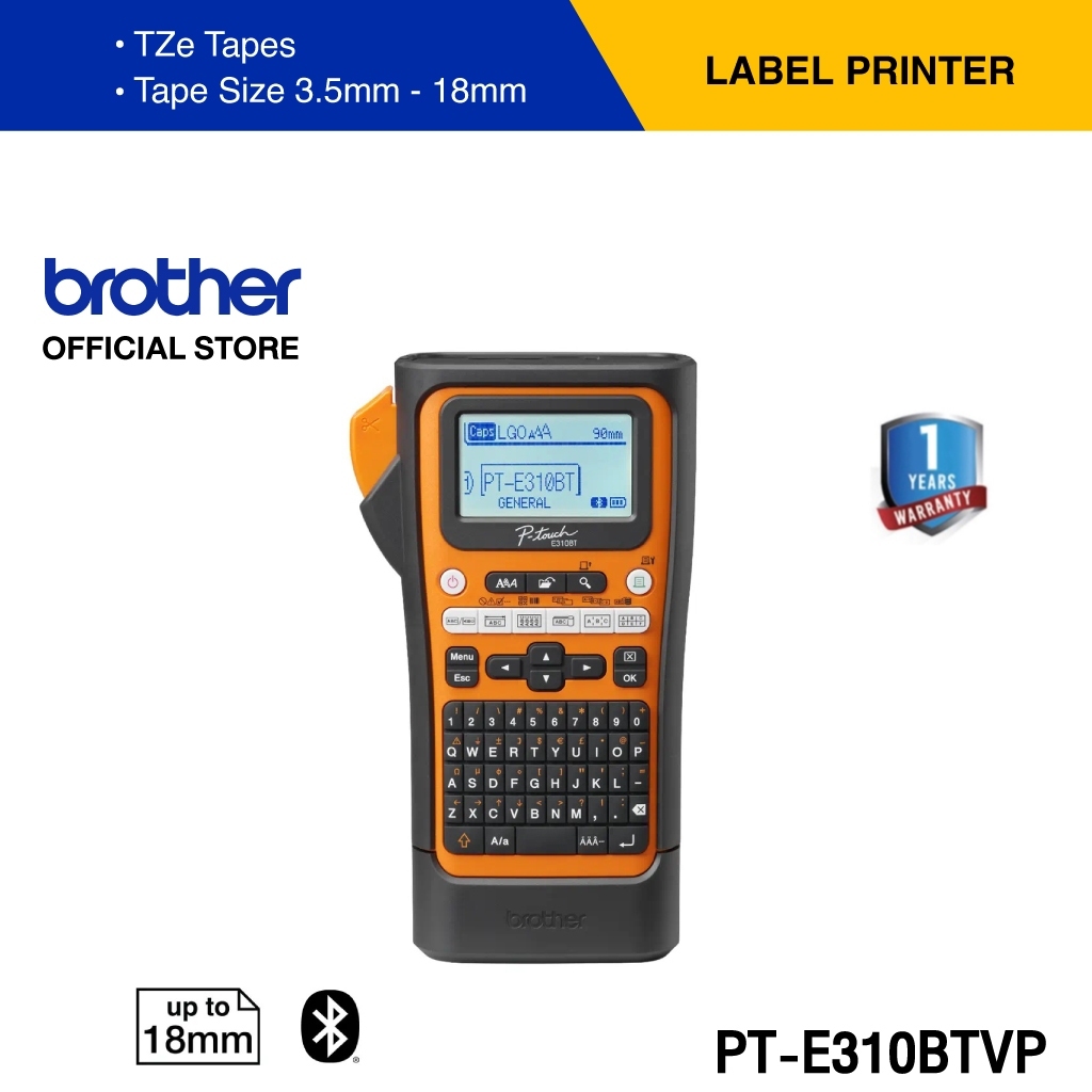 Brother PT-E310BTVP [รุ่นใหม่ล่าสุด] เครื่องพิมพ์ฉลากสำหรับงานไฟฟ้า ฟังก์ชั่นพันสายไฟ แบตเตอรี่ในตัว | เชื่อมต่อ PC
