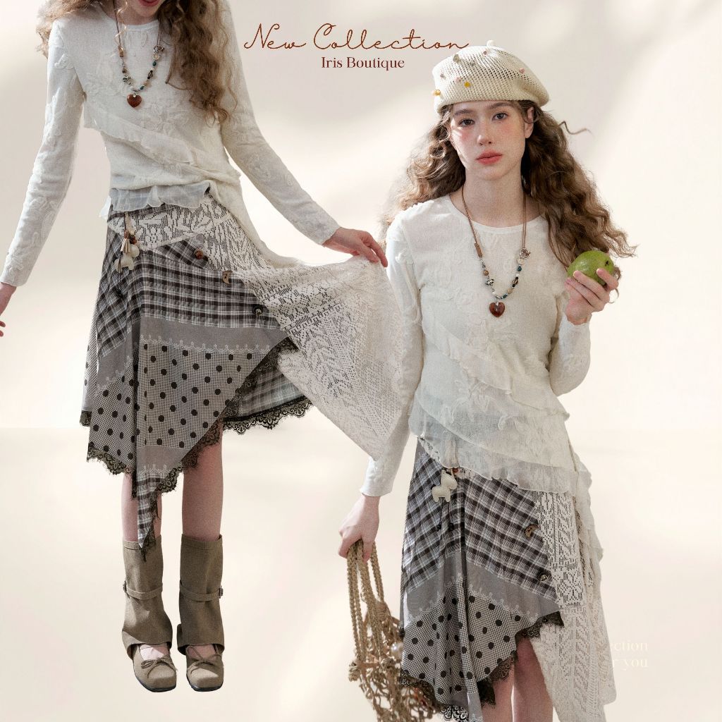 Original Design IRIS BOUTIQUE 26 ss Trims seriesIS73803-IK73820 Layered Lace Top & Asymmetric Skirt Set ชุดเซ็ตลุคหวาน