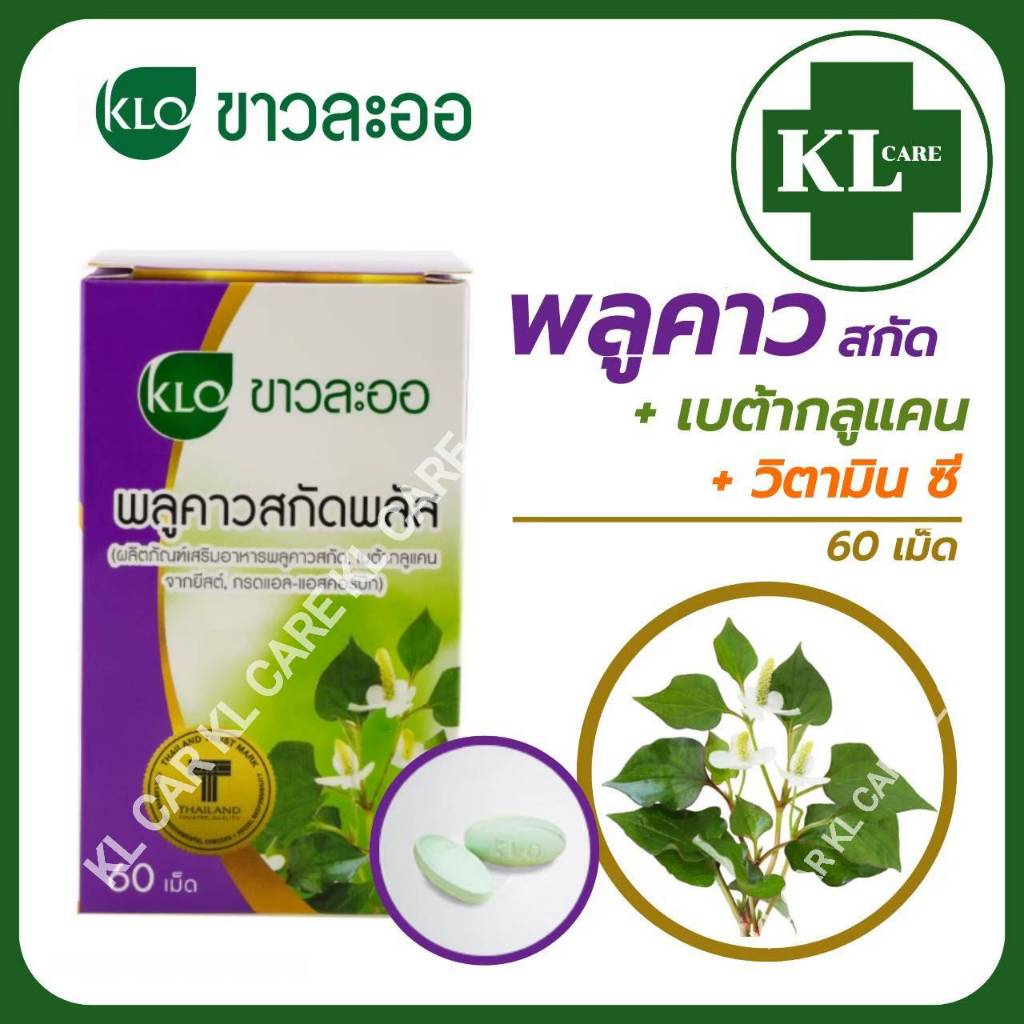 Khaolaor พลูคาวสกัดพลัส เบต้ากลูแคน วิตามินซี เสริมภูมิคุ้มกัน แก้น้ำเหลืองเสีย ขาวละออ 60 เม็ด