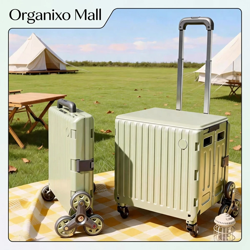 Organixo รถเข็นพับได้ รุ่นอัปเกรด หนาพิเศษ รับน้ำหนัก 60kg ล้อ 3 ล้อขึ้นบันได ใส่ของได้เยอะ