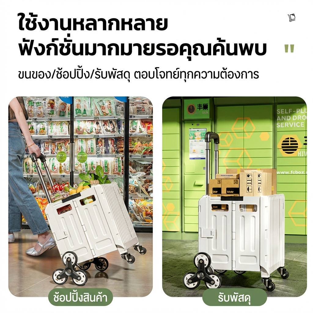 Organixo รถเข็นพับได้ รุ่นอัปเกรด หนาพิเศษ รับน้ำหนัก 60kg ล้อ 3 ล้อขึ้นบันได ใส่ของได้เยอะ รูปที่ 8