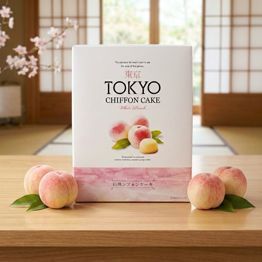TOKYO CHIFFON CAKE White Peach โตเกียวชิฟฟ่อนเค้กรสไวท์พีช  กล่องละ 12 ชิ้น