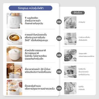 Simplus หม้อตุ๋นอเนกประสงค์ ตุ๋นด้วยน้ำ 9 เมนู ตั้งเวลา24ชม. ทำซุป โจ๊ก ไข่ตุ๋น อาหารเสริมเด็ก รุ่น DDGU002