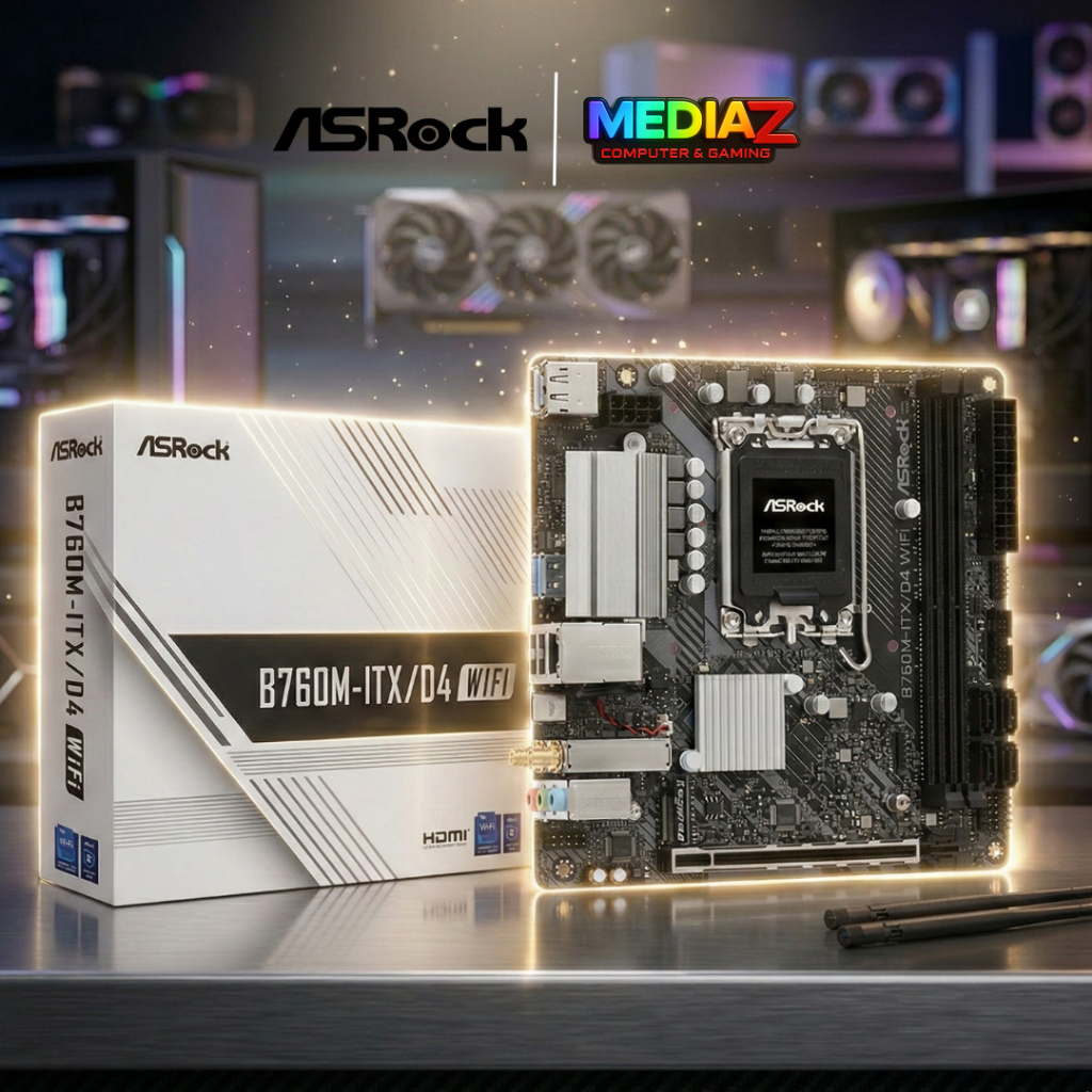ส่งทันที ASRock B760M-ITX/D4 WiFi 6E Bluetooth Mainboard MediaZShop เมนบอร์ด จิ๋ว