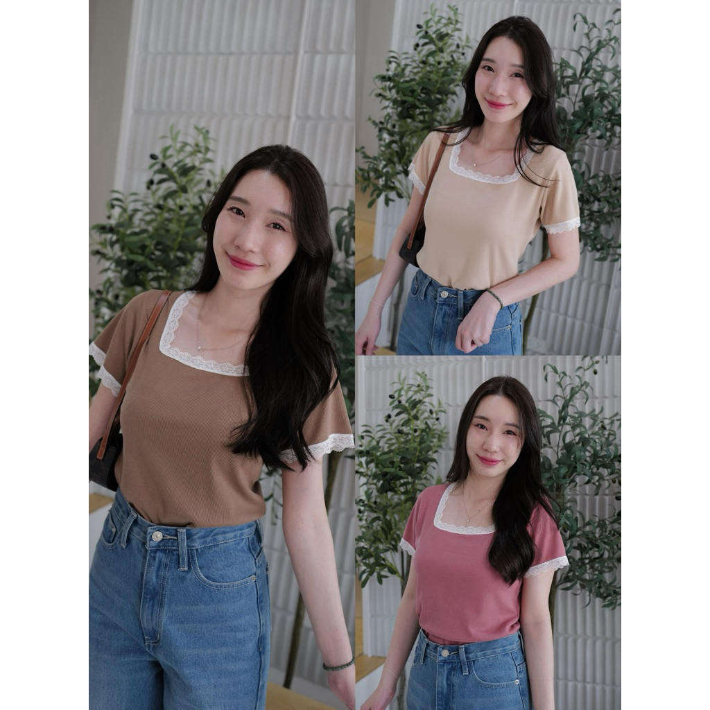 เสื้อยืด คอเหลี่ยม Square Neck Top🩷