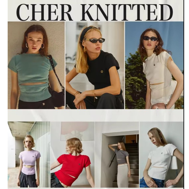 DAILY SQUAD - CHER TOP เสื้อยืดไหมพรมหนานุ่ม แหวกเอว แขนสั้น90 ไม่เหมือนใคร สอยโลโก้ DSQ อะไหล่โลหะ