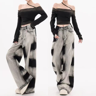 S~5XL Tie-dye style jeans กางเกงยีนส์ดีไซน์ทันสมัยไฮสตรีทอินเทรนด์ปี 2026 กางเกงหลวมลำลองและอเนกประสงค์ใหม่ HOT