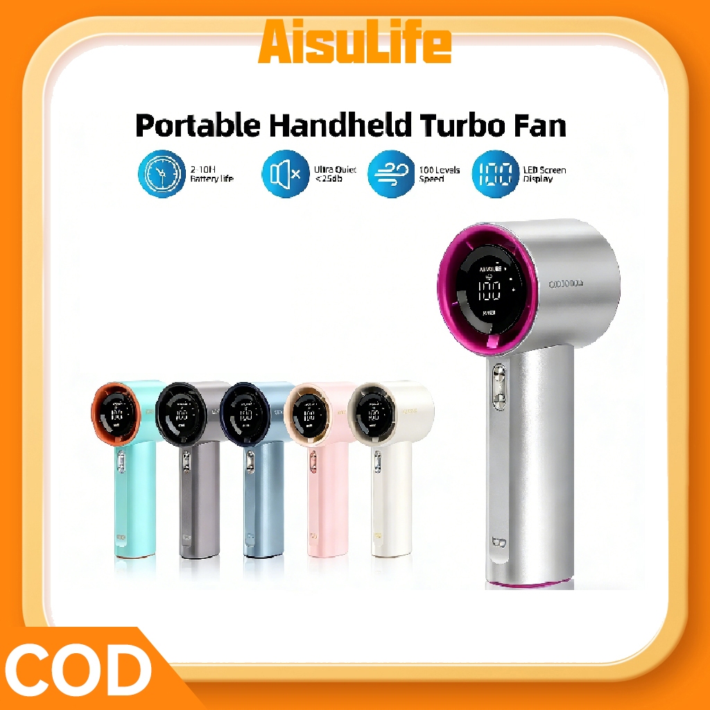 AisuLife พัดลมมือถือความเร็วสูง พัดลมพกพา 5000mAh ความเร็วแบบไม่มีขั้นตอน จอแสดงผลดิจิตอล LED ใช้งานได้