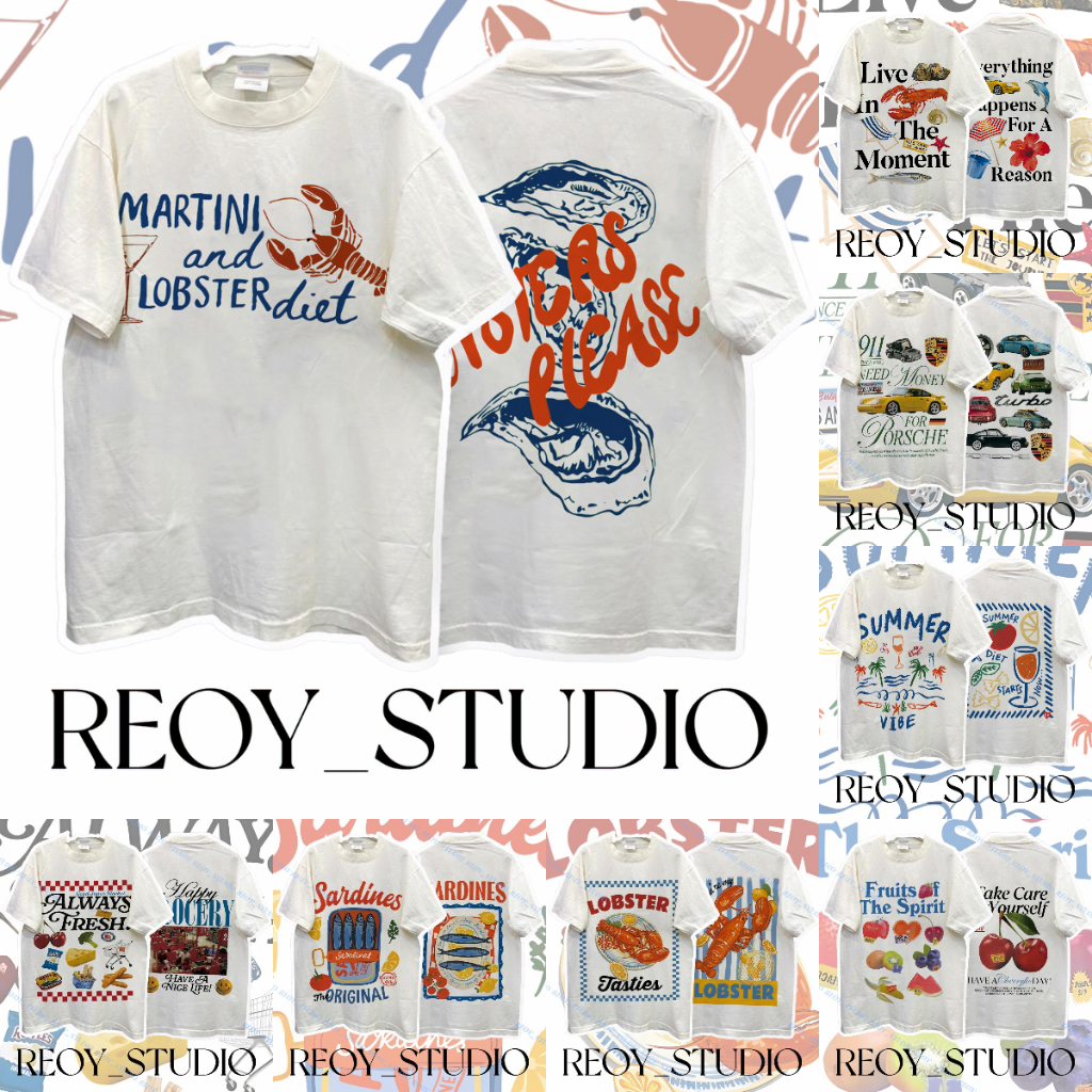 (จัดส่งตลอด 24 ชั่วโมง)REOY_STUDIO ผ้าฝ้าย100% เสื้อยืด Oversize เสื้อยืดวินเทจ คอกลมแขนสั้น ลาย Always Fresh