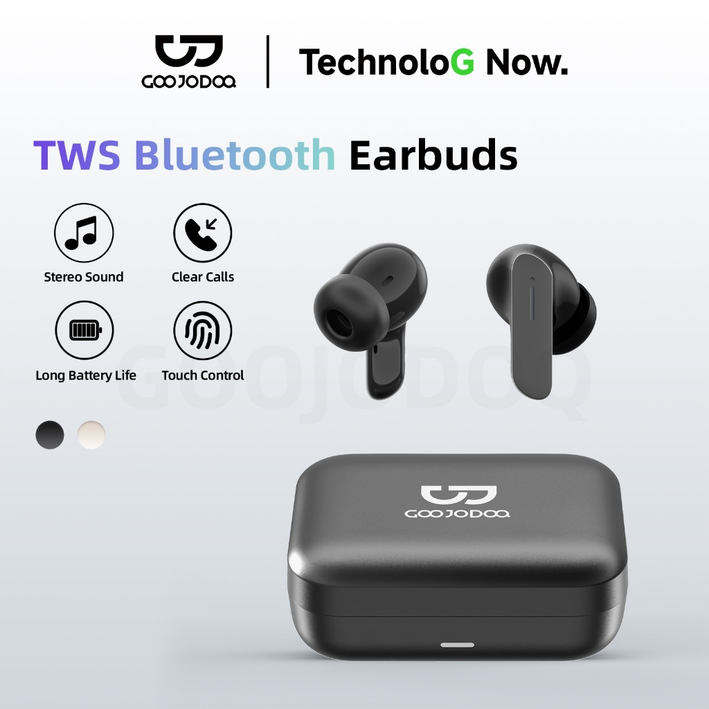 GOOJODOQ Bluetooth Earphones Touch Operated Compact Square Charging Case Long Battery Life and Type-C Charging