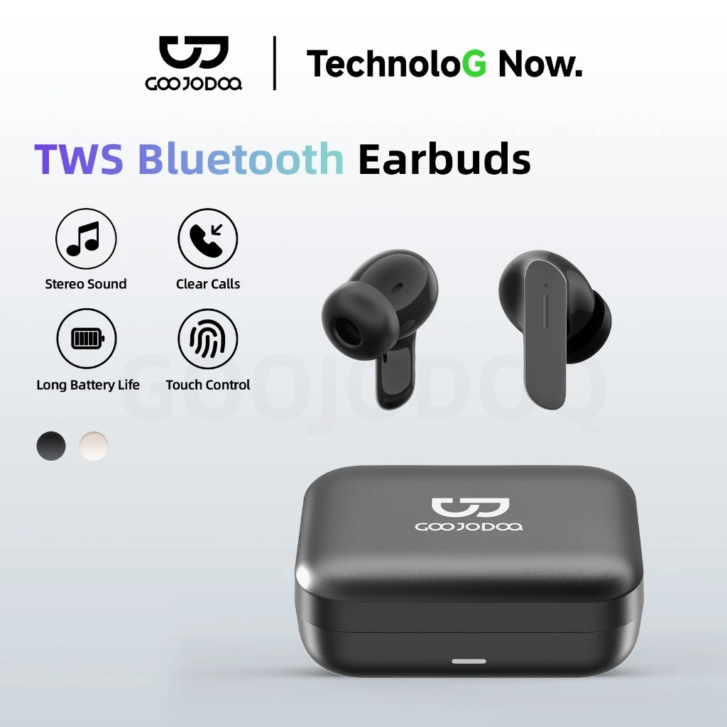 GOOJODOQ Bluetooth Earphones Touch Operated Compact Square Charging Case Long Battery Life and Type-C Charging