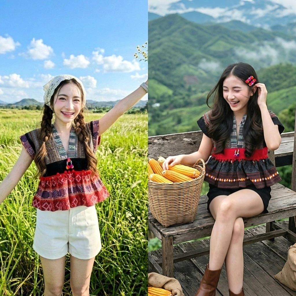 เสื้อเอวลอยผ้าฝ้ายดีไซด์งานคอวีสวมใส่สบาย เสื้อสวยใส่น่ารัก มีอกเล็ก-อกใหญ่