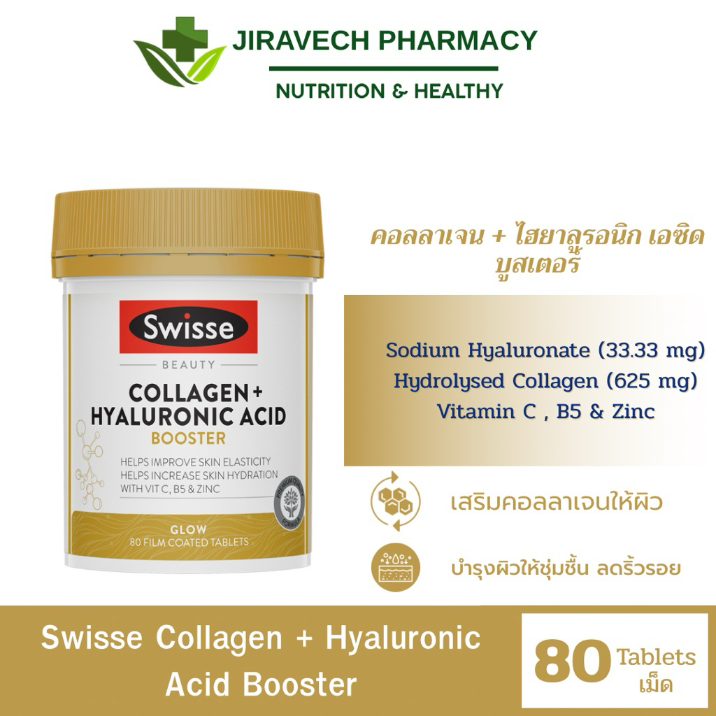 Swisse Beauty Collagen + Hyaluronic Acid Booster 80 Tablets คอลลาเจน+ไฮยาลูรอนิค