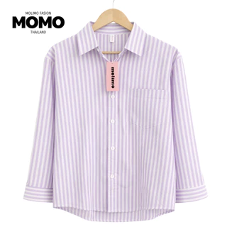 CICI_shop2 | เสื้อผู้หญิงลายทาง แขนยาว เสื้อเชิ้ต ทรง Oversize หลวมๆ พรางหุ่น #085
