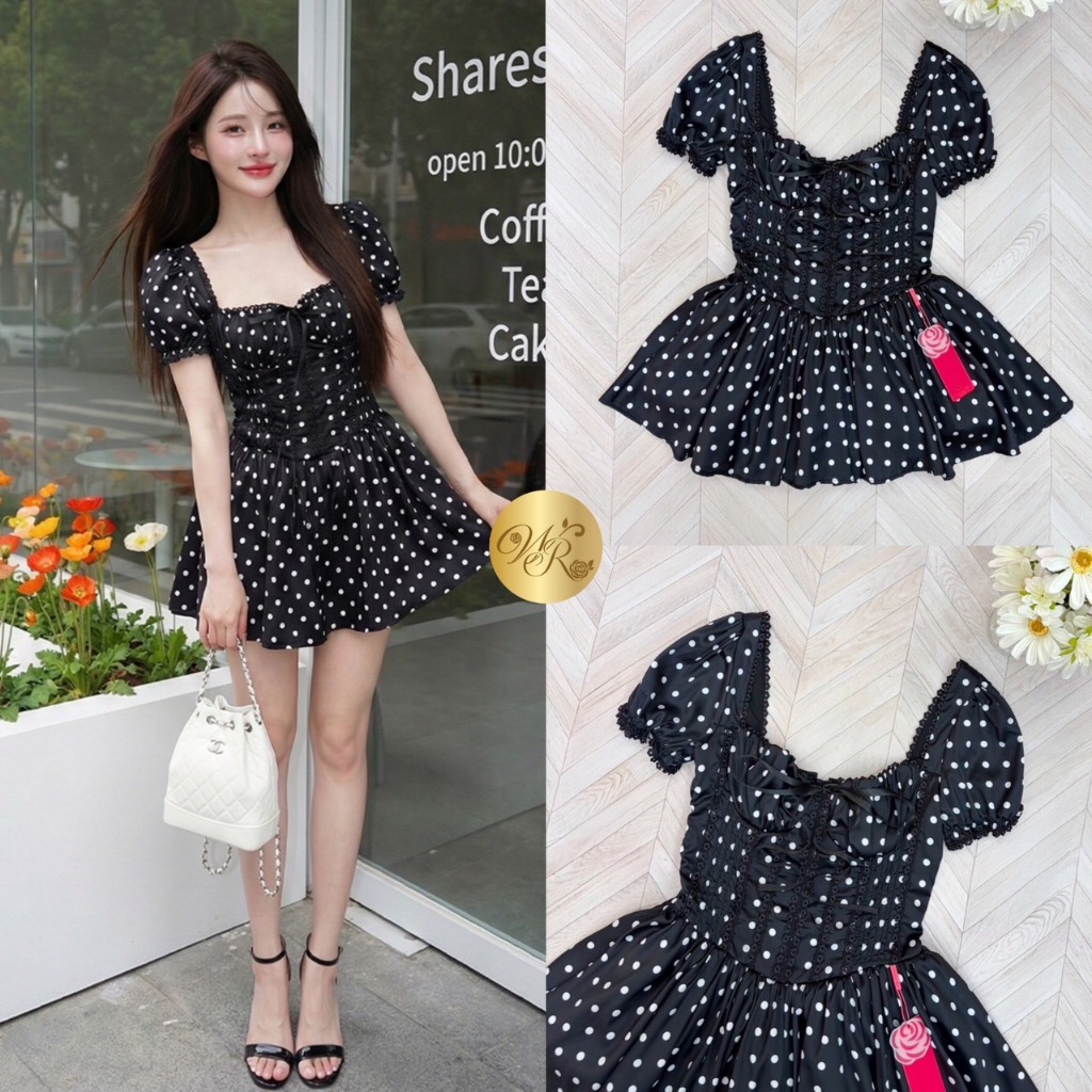 รบกวนเช็คสินค้าก่อนสั่งซื้อคะ  Widelia@Real Dress เดรสแขนพอง คอเหลี่ยม.blc