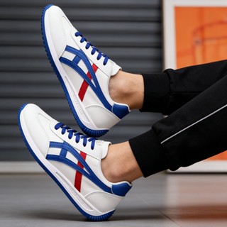 Yfsip รองเท้าผ้าใบลำลองสีขาว สไตล์เรียบง่ายทันสมัย แต่งลายทา…