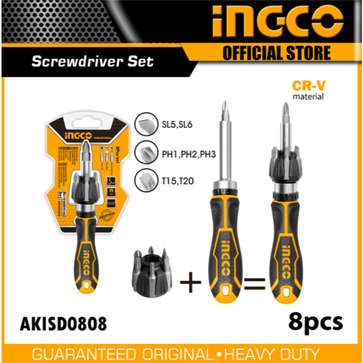 INGCO AKISD0808 ชุดไขควง พร้อมดอกไขควง 8 ชิ้น