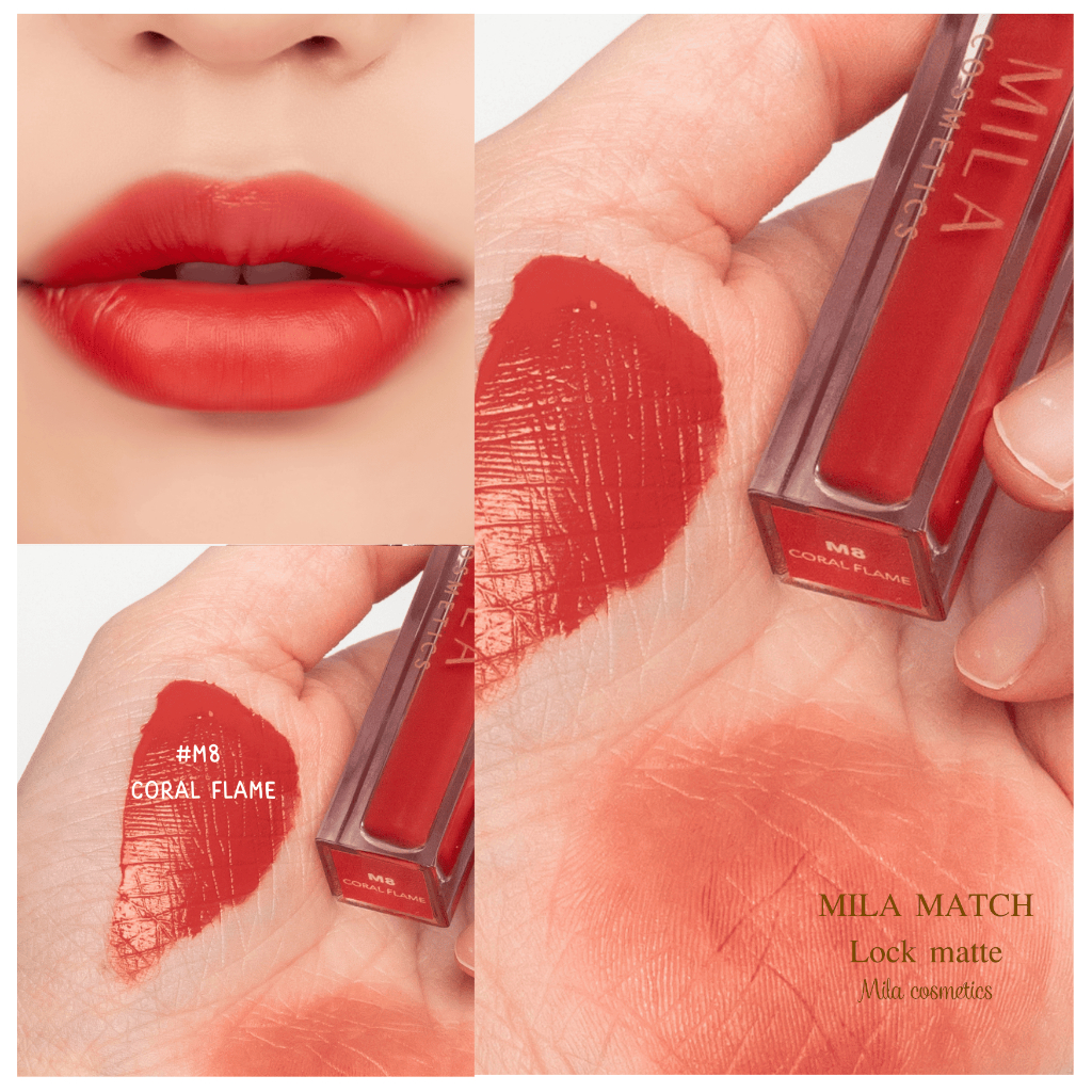 ใหม่ล่าสุด! ลิปแมท MILA MATCHLOCK MATTE ลิปสติกเนื้อแมท สีส้มแดงสด M8 สีแน่น คมชัด ติดทนนาน 24 ชั่วโมง เนื้อบางเบา