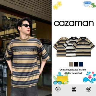 CAZAMAN เสื้อยืด OVERSIZE เสื้อยืดโอเวอร์ไซส์ เสื้อยืดแขนสั้น ผ้าฝ้ายแท้ เสื้อลาย ใส่สบาย C25619