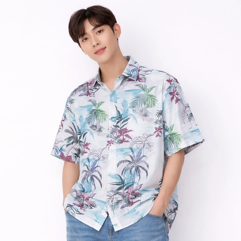 เสื้อฮาวายลายดอก ปกเชิ้ตแขนสั้น กระดุมหน้า ผ้าไหมอิตาลี ใส่ได้ทั้งชายหญิง thumbnail 10