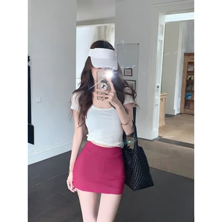 กระโปรงผู้หญิง การะโปรงทรงเอ สีพื้น เก็บพุงได้ ลุคไปเดท#3354