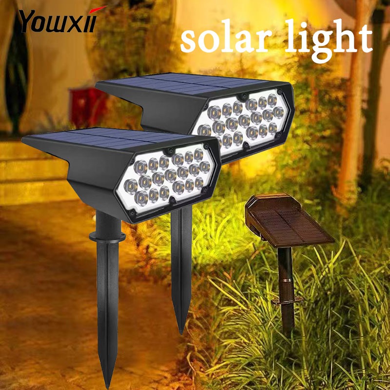 YOWXII โคมไฟปักดิน ติดผนังโซล่าเซลล์ ไฟปักสนาม ไฟสวน แสงวอร์ม พลังงานแสงอาทิตย์
