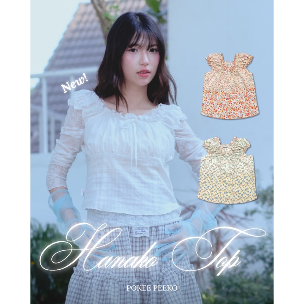 POKEE HANAKO TOP เสื้อเเขนกุดและปาดไหล่