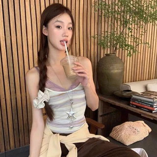 พร้อมส่งในไทย** เสื้อสายเดี่ยวซับลูกไม้ด้านบน มีฟองน้ำ สายปรับขนาดได้ ผ้าร่องยืด Y311