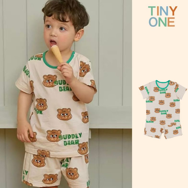 【Tiny One】พร้อมส่ง‼️ Kids Korean Style Bear Set ชุดเด็กแขนสั้น ลายหมี น่ารัก ใส่สบาย เสื้อผ้าเด็ก ราคาถูก Shopee Lazada