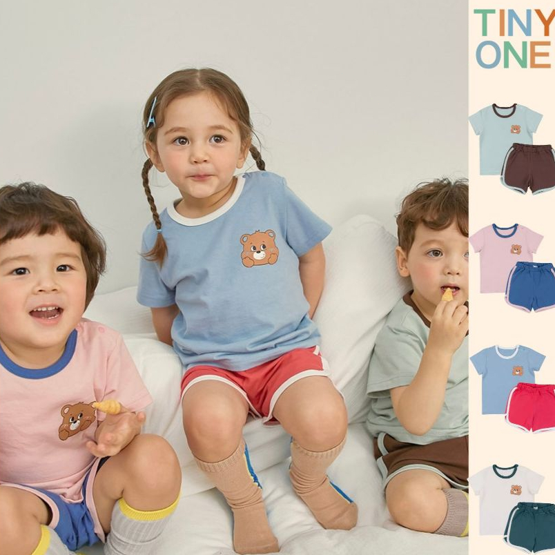 【Tiny One】พร้อมส่ง‼️ Kids Korean Style Bear Set ชุดเด็กลายหมี แต่งสีตัดกัน น่ารัก ใส่สบาย เสื้อผ้าเด็ก
