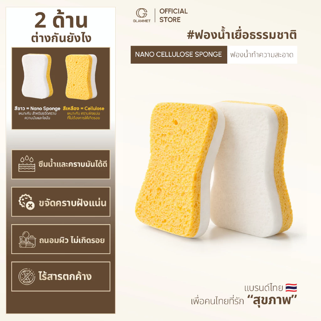 [นวัตกรรมใหม่ล่าสุด คุ้มค่า] ฟองน้ำล้างจาน GLAMMET NANOฟองน้ำขจัดคราบสกปรกฝังแน่น สำหรับล้างภาชนะในครัวเรือน และกระทะ