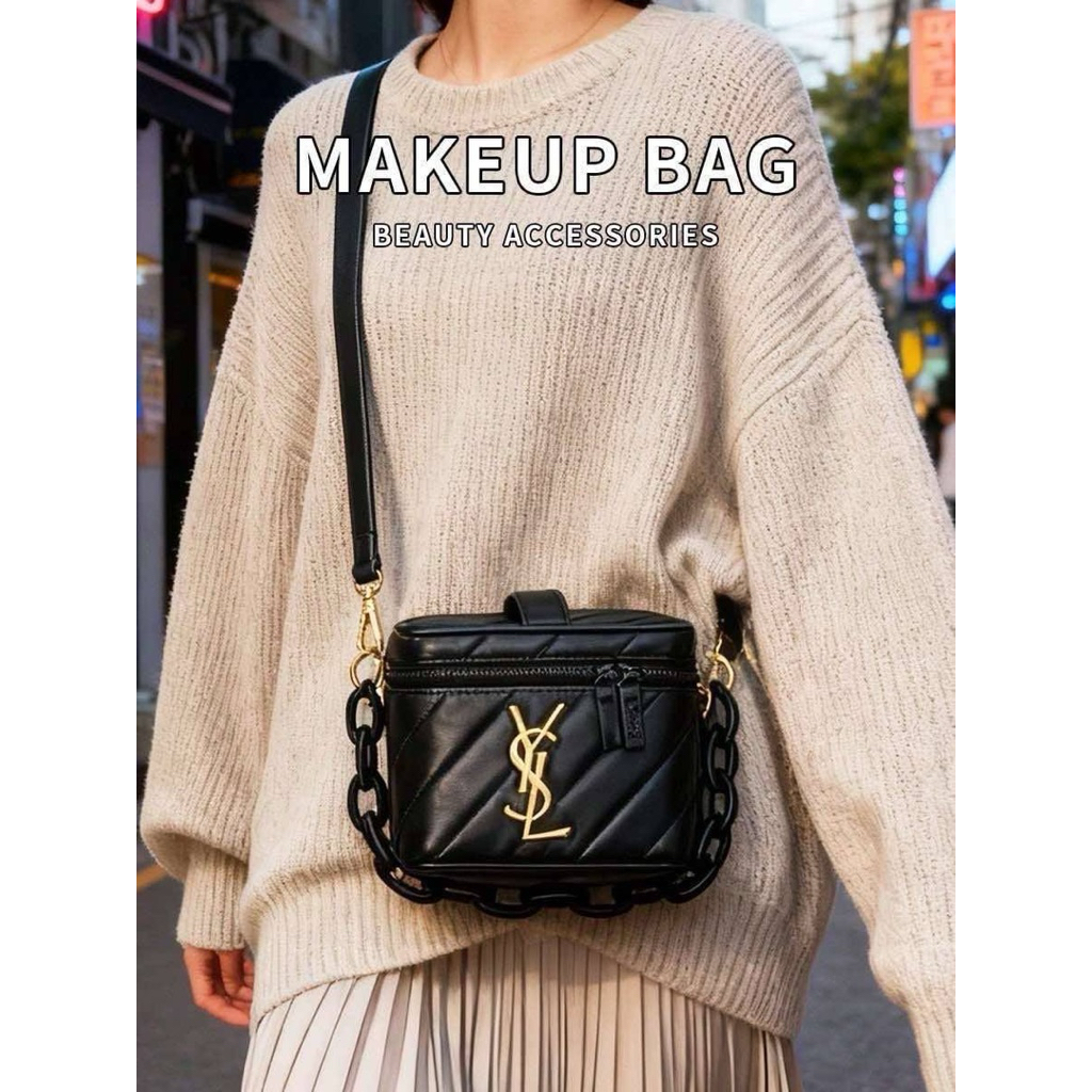 **พร้อมส่ง ** Ysl กระเป๋า โลโก้สีทอง หรูมาก   ด้านในมีกระจก ช่องใส่บัตร🖤💫