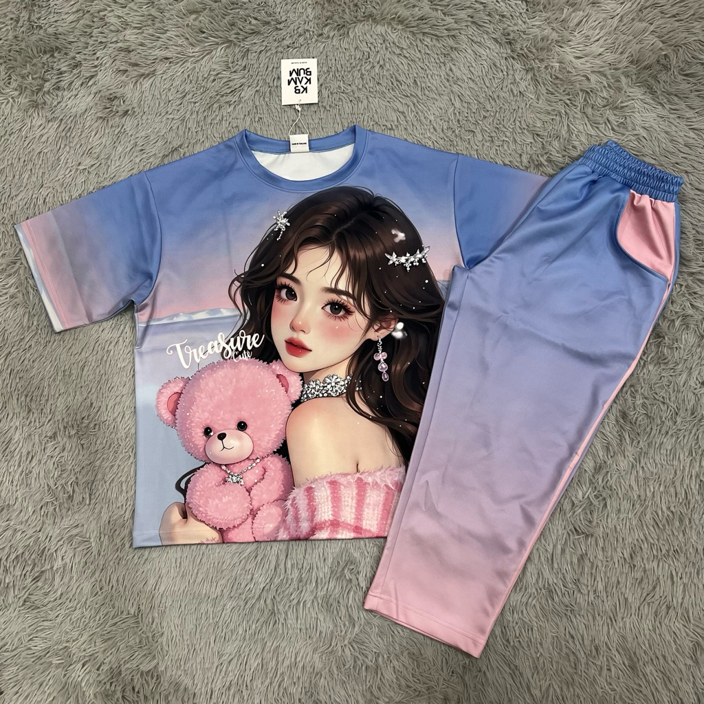 KB999-2 ชุดเซ็ท ขา9ส่วน ผ้าสกูบ้า อก42“ อก44” อก50“ ลายสวย เนื้อผ้ายืดหยุ่น