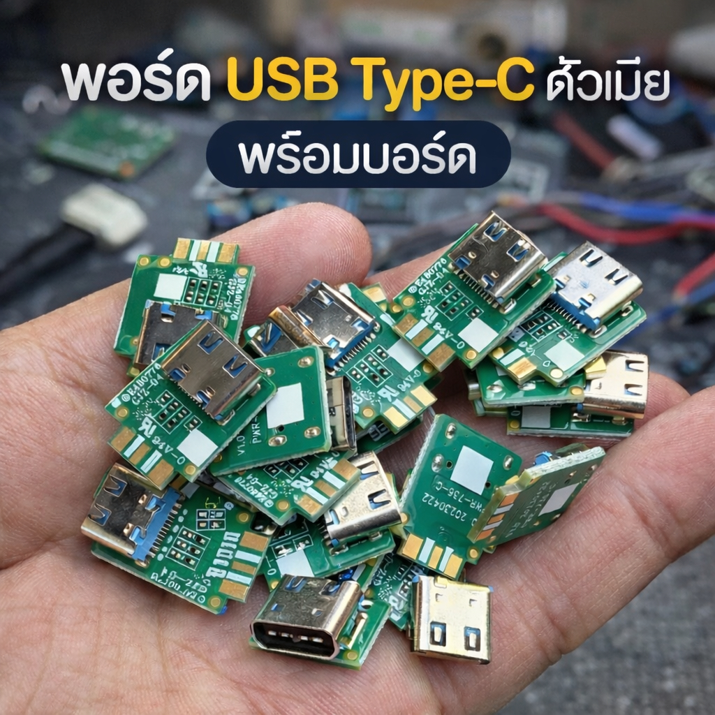 พอร์ต USB Type-C ตัวเมีย พร้อมบอร์ด (Type-C Female Socket with PCB) สำหรับงาน DIY