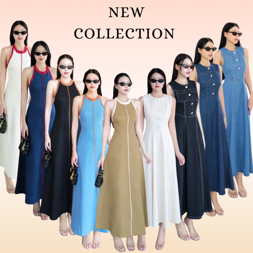 INTUON เดรสยาวยีนส์ คอกลมแขนกุด แต่งกระดุมหน้าเพชร T-SHIRTNISTA  #4722 #4816 #5186 #5102