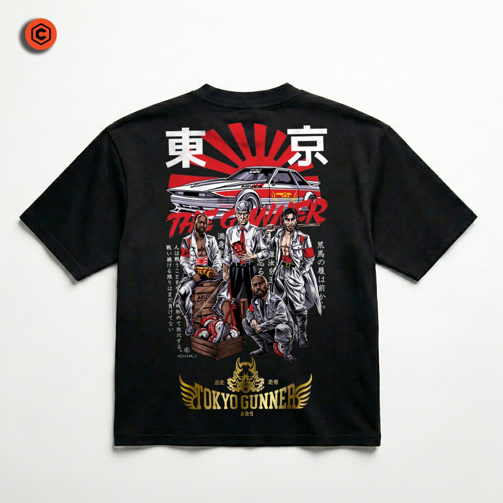 Hexagon เสื้อยืดลายTOKYO GANG x THE GUNNERS