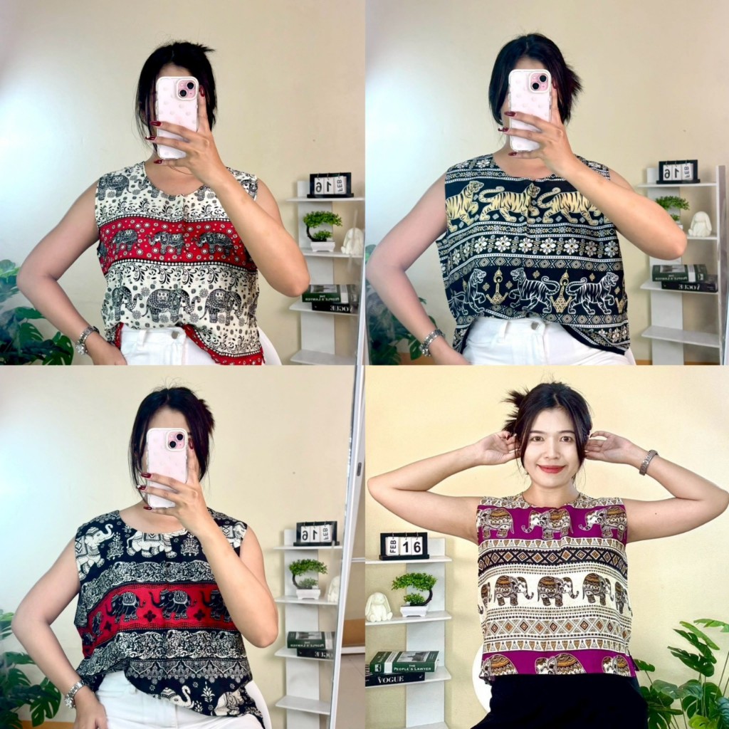 เสื้อกล้ามลายช้าง ใส่แล้วไม่ร้อน ระบายอากาศได้ดี ผ้าแมมเบิร์ต งานไทยแท้ 100%